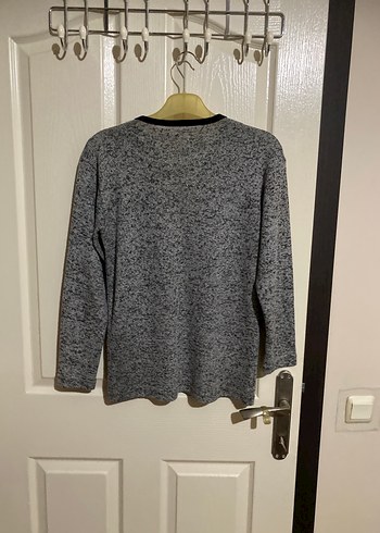 Gri V Yaka Uzun Kollu Kadın İnce Triko - Görsel 2