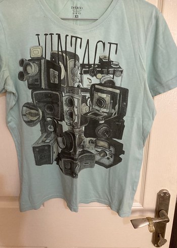 xs Beden turkuaz Renk Turkuaz Vintage Baskılı Erkek Tişört