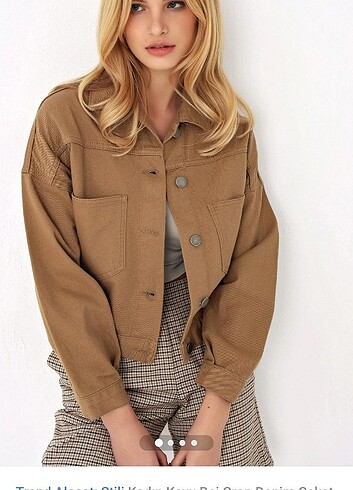 l Beden camel Renk Koyu Bej Crop Ceket