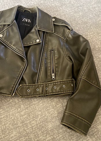 m Beden Zara Gri Kadın Deri Biker Ceket
