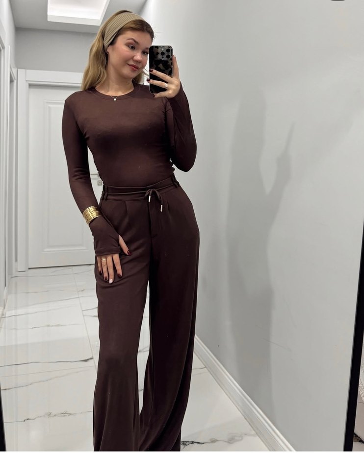 Kadın Kahverengi oys kumaş pantolon - Görsel 2