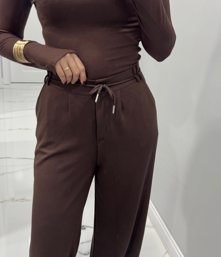 Kadın Kahverengi oys kumaş pantolon - Görsel 3