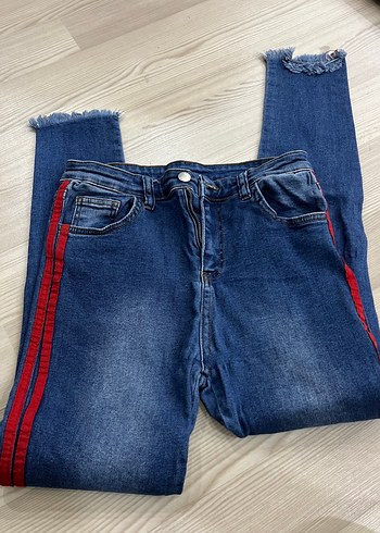 Kırmızı Şeritli Kadın Denim Pantolon - Görsel 3