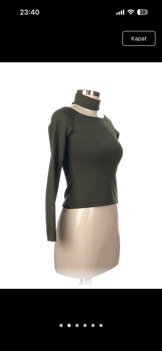 Yüksek Yakalı Kadın Haki Bluz - Görsel 2