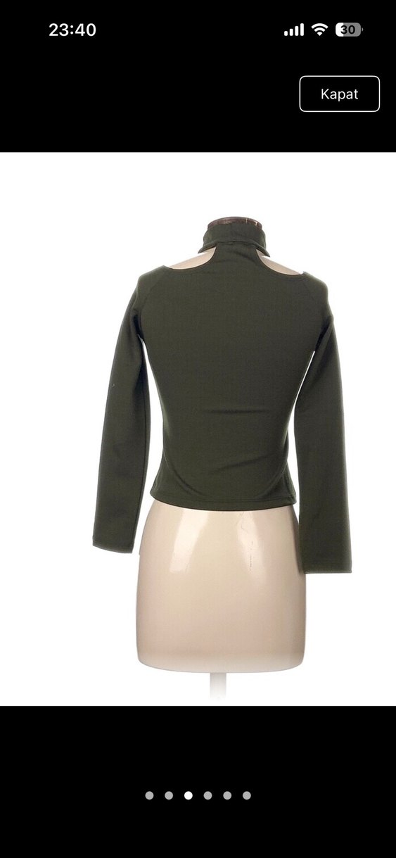 Yüksek Yakalı Kadın Haki Bluz - Görsel 3