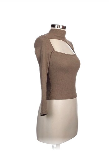 Bej Yüksek Yakalı Kadın Triko Bluz - Görsel 2