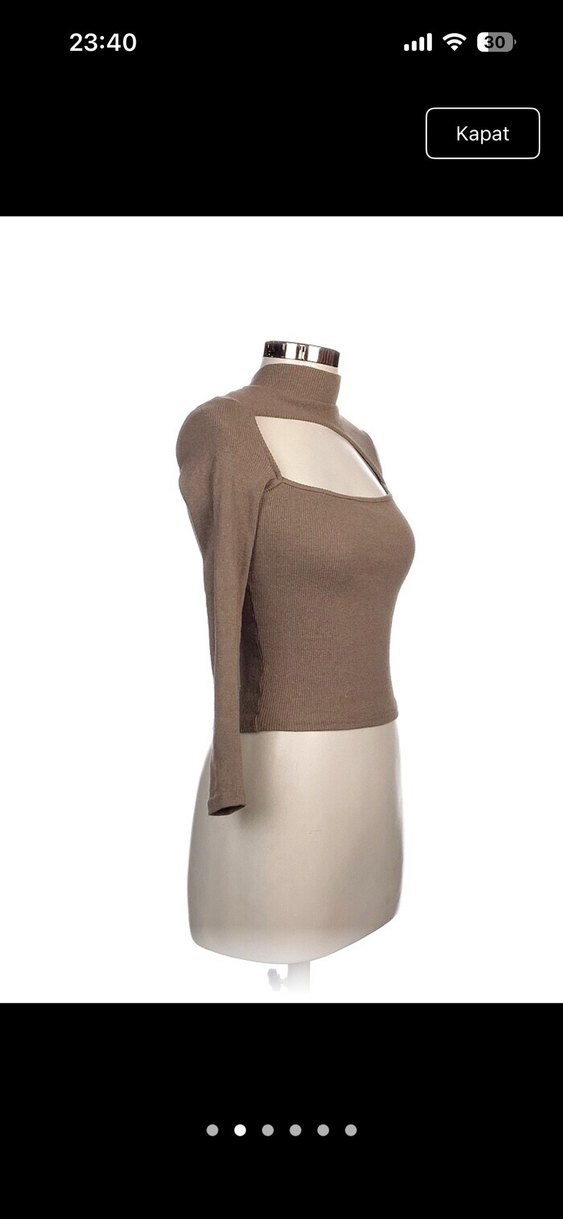 Bej Yüksek Yakalı Kadın Triko Bluz - Görsel 2