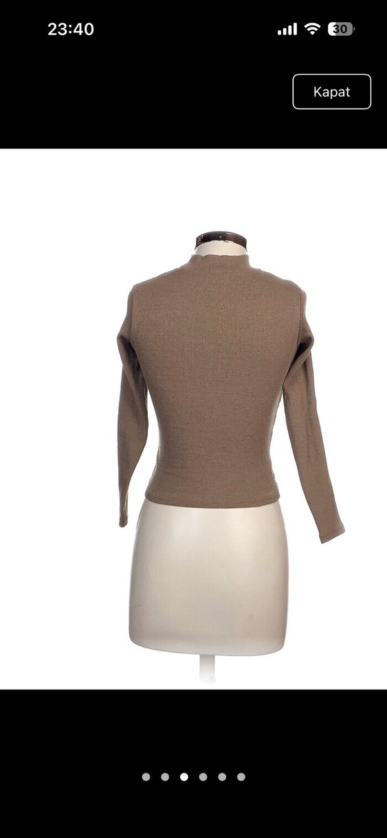 Bej Yüksek Yakalı Kadın Triko Bluz - Görsel 3