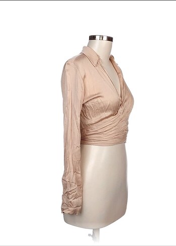 Bej Drapeli V Yaka Kadın Bluz - Görsel 2