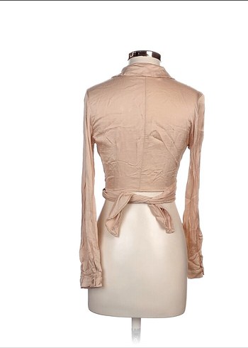 Bej Drapeli V Yaka Kadın Bluz - Görsel 3