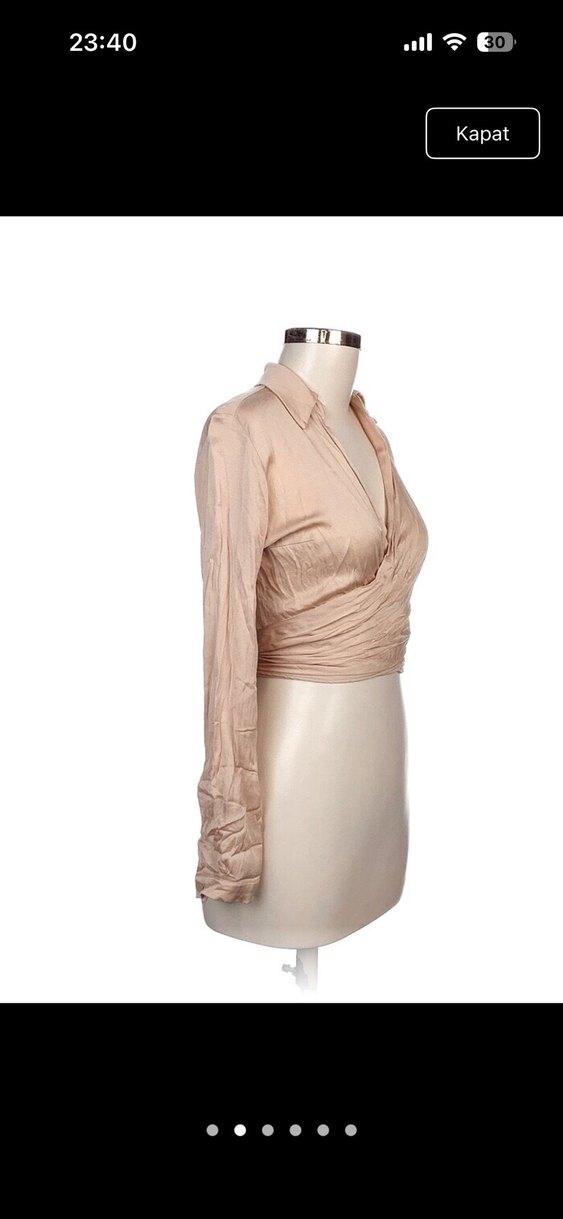 Bej Drapeli V Yaka Kadın Bluz - Görsel 2