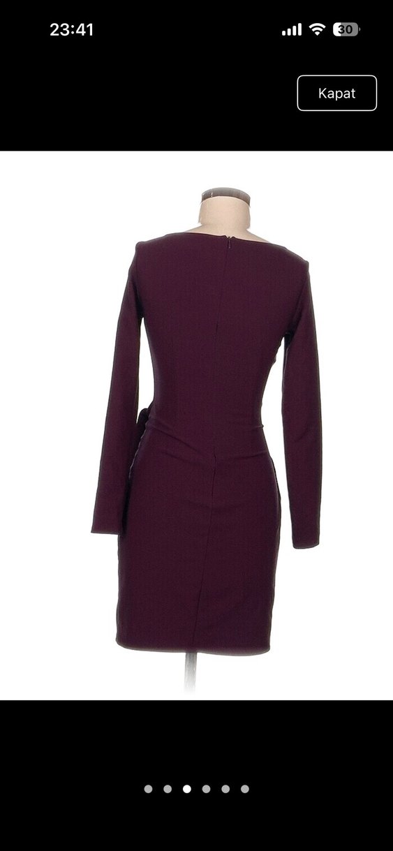 Bordo Uzun Kollu Midi Elbise - Görsel 3