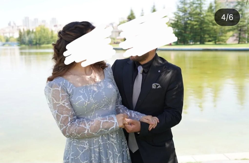 Gri Uzun Kollu Drapeli Nişan Elbisesi - Görsel 2