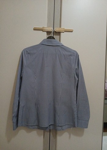 Mavi Çizgili Koton Kadın Gömlek - Görsel 4