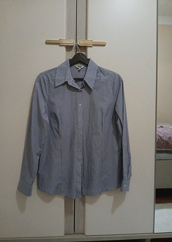 Mavi Çizgili Koton Kadın Gömlek - Görsel 3