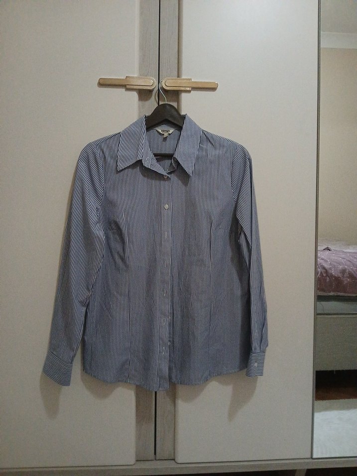 Mavi Çizgili Koton Kadın Gömlek - Görsel 3