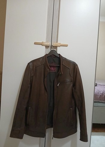 Kahverengi Deri Erkek Ceket Yüksek Yakalı - Görsel 2