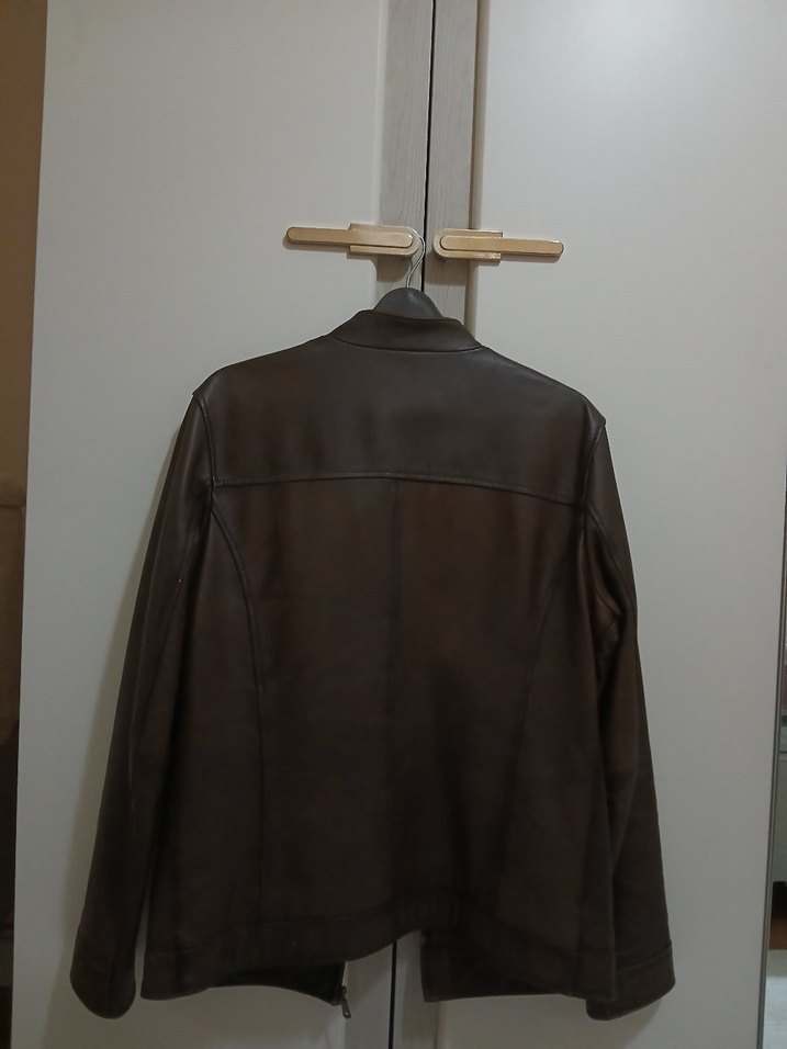 Kahverengi Deri Erkek Ceket Yüksek Yakalı - Görsel 3