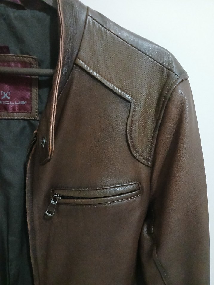 Kahverengi Deri Erkek Ceket Yüksek Yakalı - Görsel 4