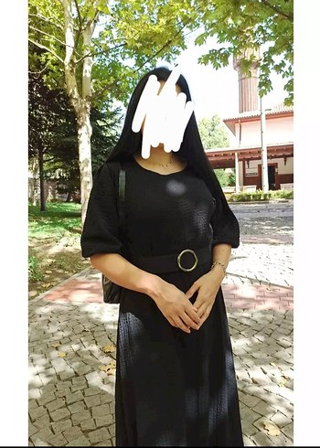 Siyah V Yaka Midi Uzun Elbise - Görsel 2