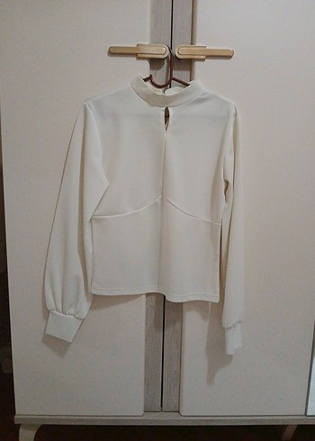 Beyaz Transparan Uzun Kollu Kadın Bluz - Görsel 3