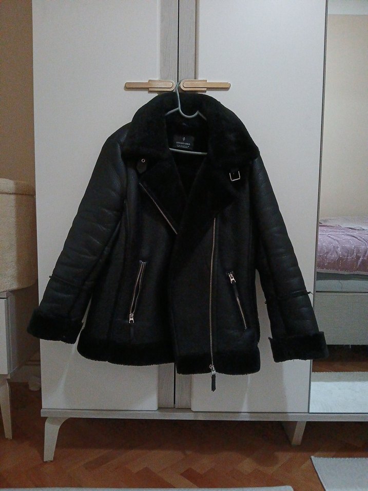 Siyah Kürklü Deri Kadın Ceket - Görsel 2