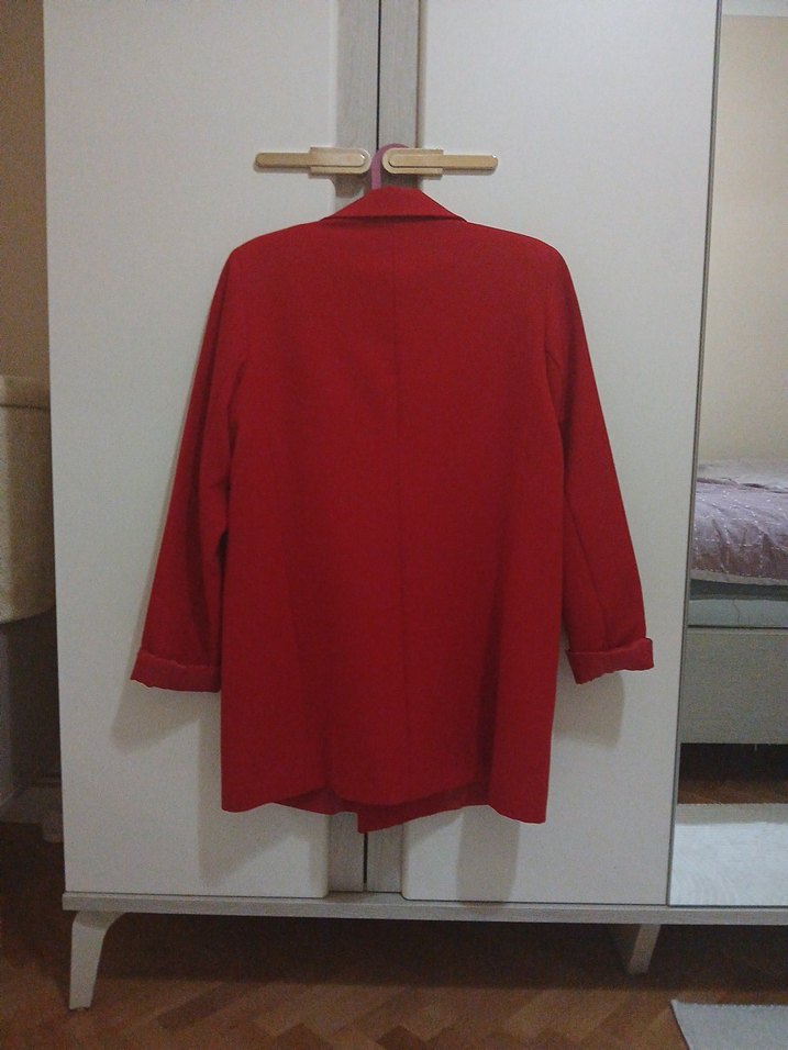 Kadın Kırmızı Düğmeli Blazer Ceket - Görsel 2