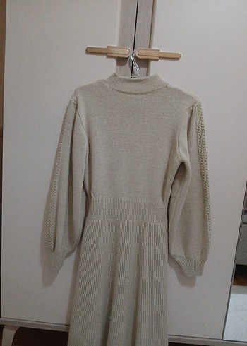 Yüksek Yaka Örgü Keten Midi Kadın Kazak - Görsel 2