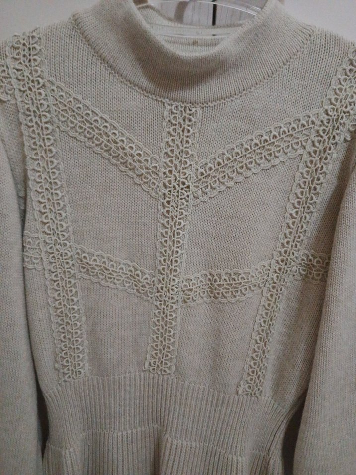 Yüksek Yaka Örgü Keten Midi Kadın Kazak - Görsel 3