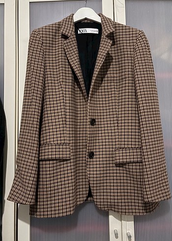 Zara Kahverengi Ekose Blazer Ceket