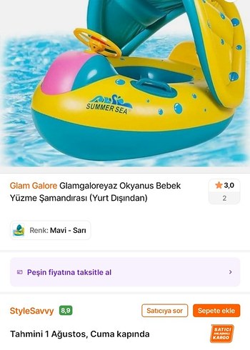 Renkli Mavi-Sarı Bebek Yüzme Şamandırası