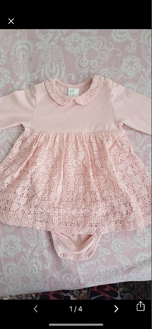 H&M pudra renk dantelli bebek elbise
