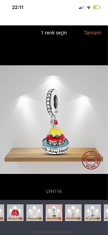 Yaş pasta charm sterling gümüş