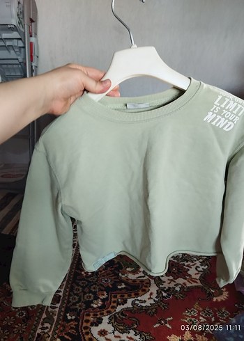 Yeşil Kız Sweatshirt, Bisiklet Yaka, Uzun Kollu