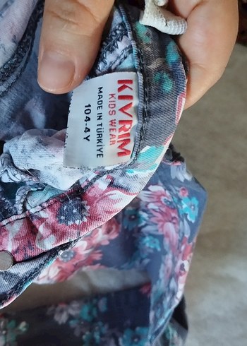 Diğer Gri Çiçek Desenli Kız Kot Pantolon