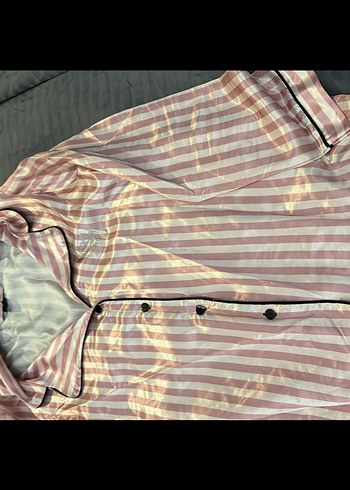 m Beden pembe Renk Parlak Pembe Uzun Kollu Midi Kadın Pijama Üstü