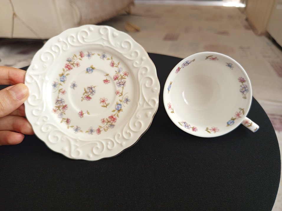 Bej Çiçek Desenli Porselen Tabak Seti - Görsel 4