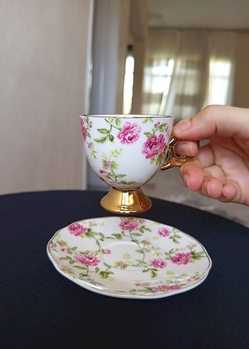 Porselen Çiçek Desenli Kahve Fincan Takımı - Görsel 3