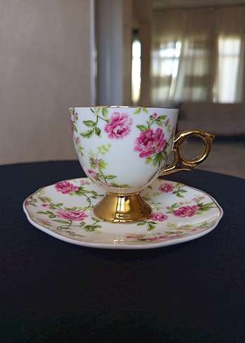 Porselen Çiçek Desenli Kahve Fincan Takımı - Görsel 4