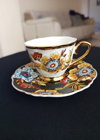 Mor Renkli Çiçek Desenli Altılı Kahve Fincanı Seti - Görsel 6