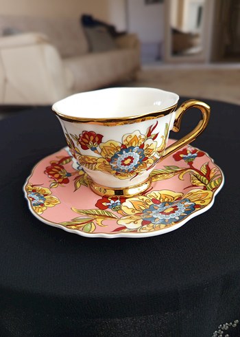 Mor Renkli Çiçek Desenli Altılı Kahve Fincanı Seti - Görsel 10