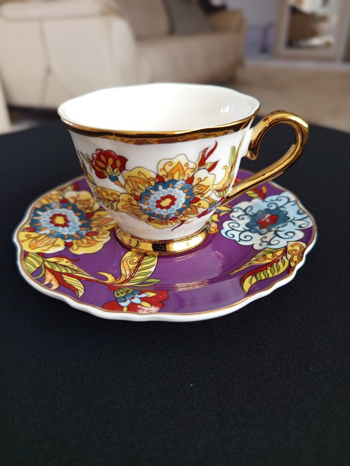 Mor Renkli Çiçek Desenli Altılı Kahve Fincanı Seti - Görsel 2