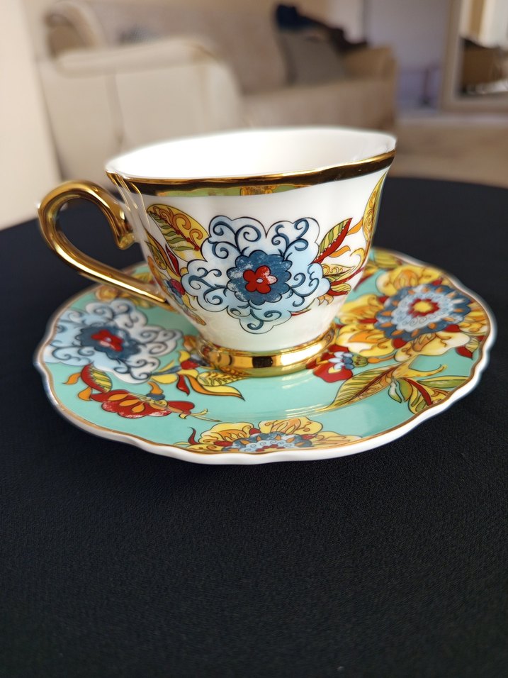 Mor Renkli Çiçek Desenli Altılı Kahve Fincanı Seti - Görsel 4