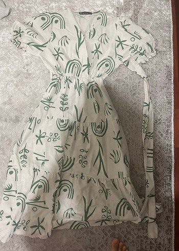 Yeşil desenli Bohem Uzun Elbise