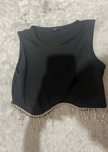 Siyah taşlı Mini Crop Top