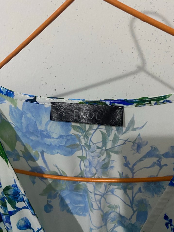 Mavi Çiçek Desenli Uzun Bohem Kadın Elbise - Görsel 4