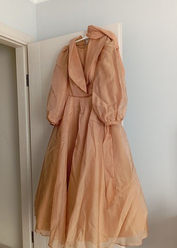 Drapeli Bej Kadın Uzun Abiye Elbise - Görsel 2