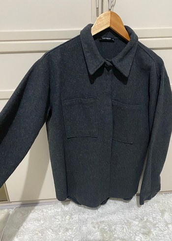 Düğmeli Gri Kadın gömlek - Görsel 2