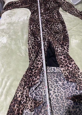 Leopar Desenli Uzun Kollu Drapeli Kadın Elbise - Görsel 6