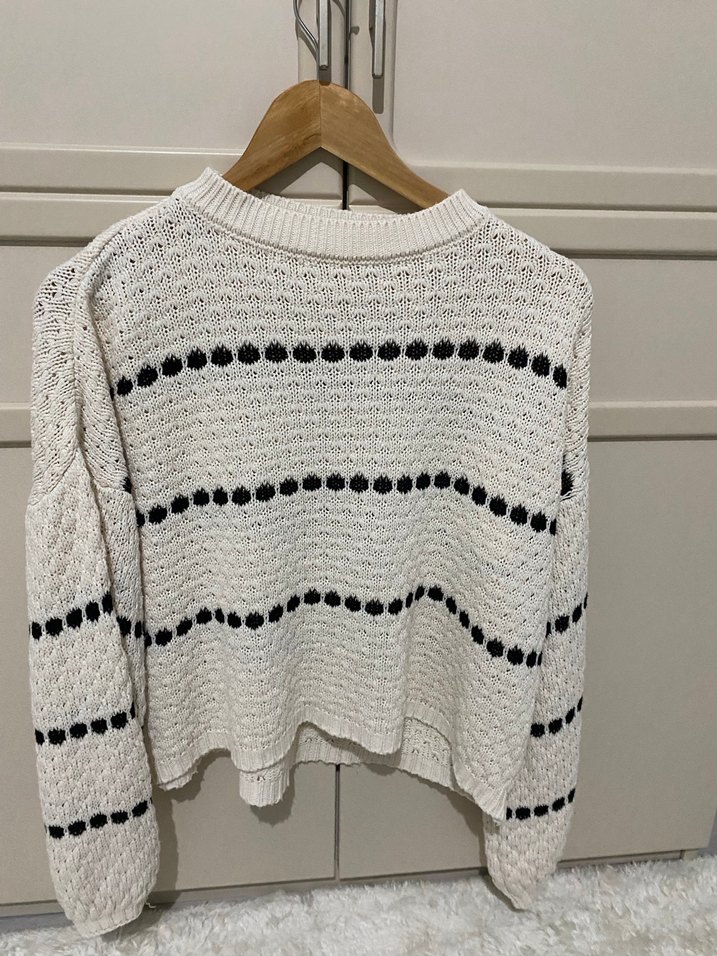 Çizgili Örgü Kadın Kazak - Görsel 2